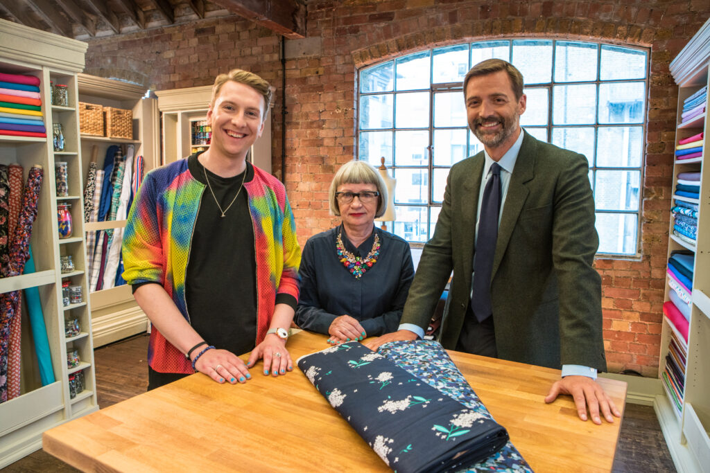 Picture Shows: (L-R) Presenter Joe Lycett, judge Esme Young and judge Patrick Grant. Portrait group shot.